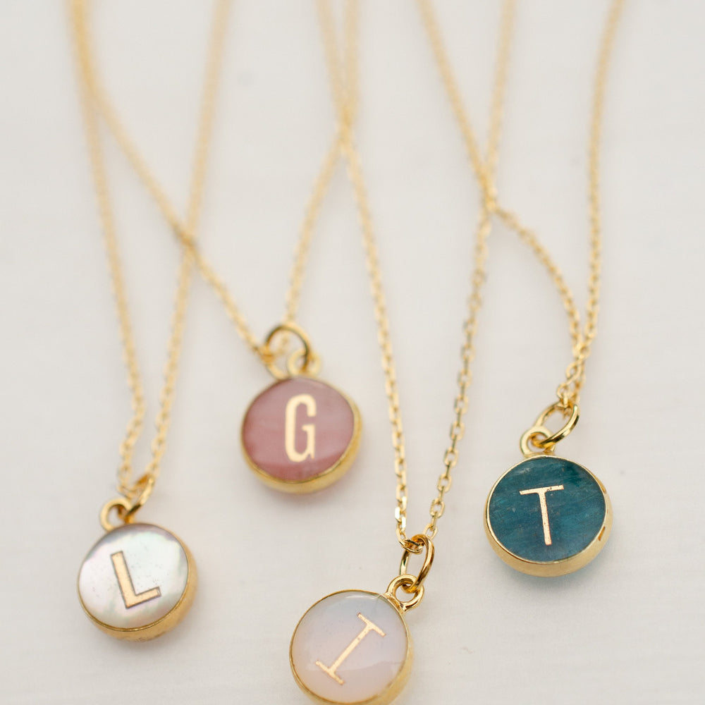 Round Initial Gemstone Necklace
