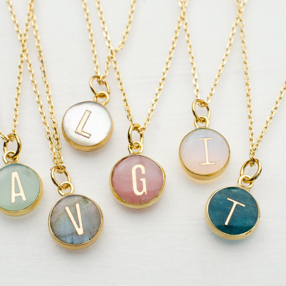 Round Initial Gemstone Necklace