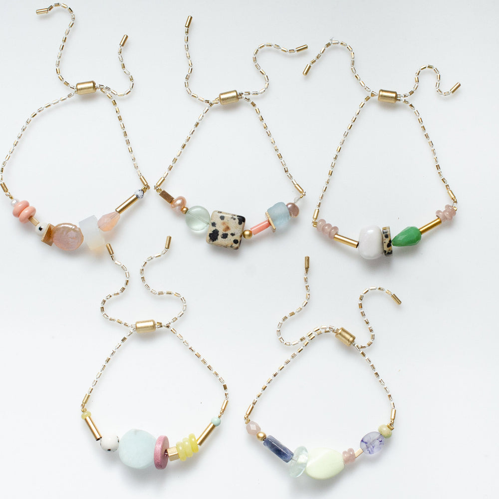 White Beaded Pull Tie Bracelets