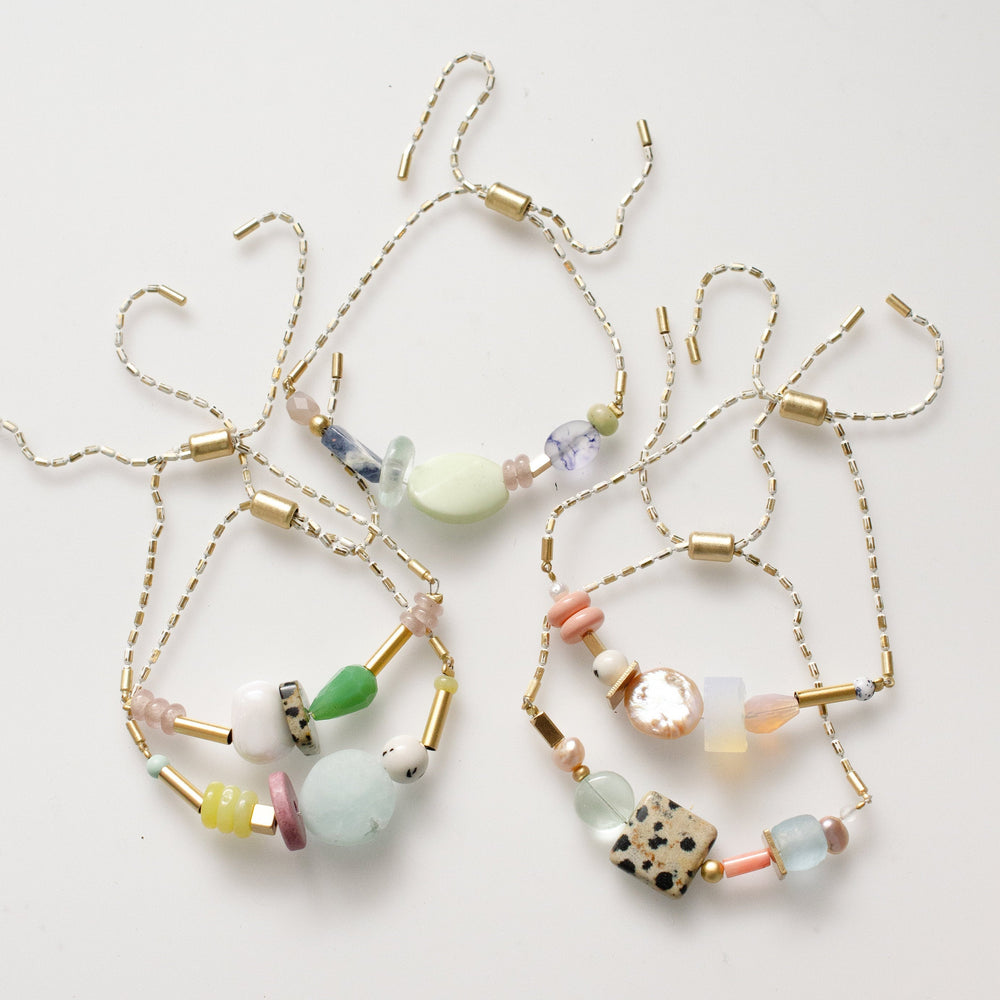 White Beaded Pull Tie Bracelets