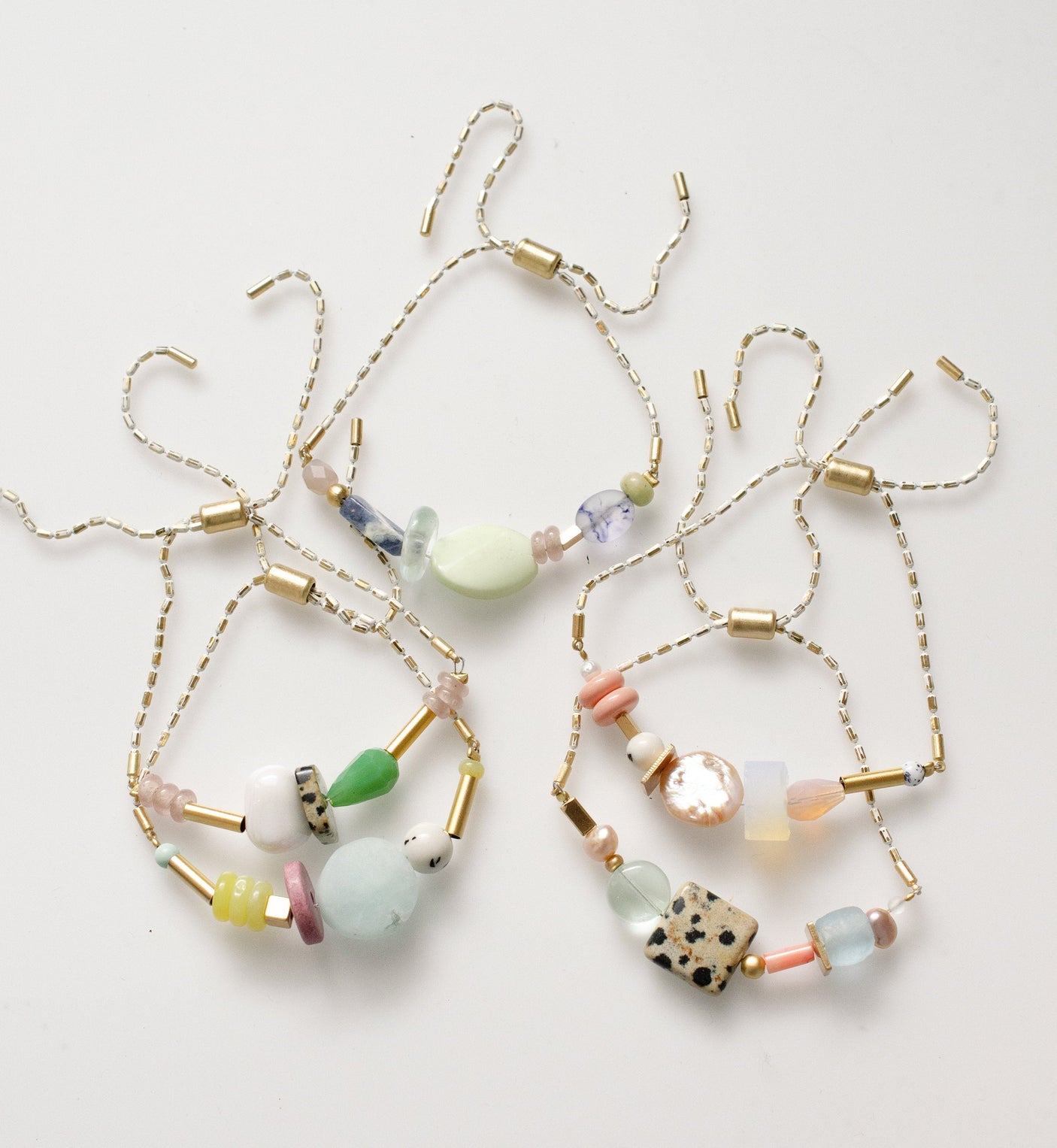 White Beaded Pull Tie Bracelets