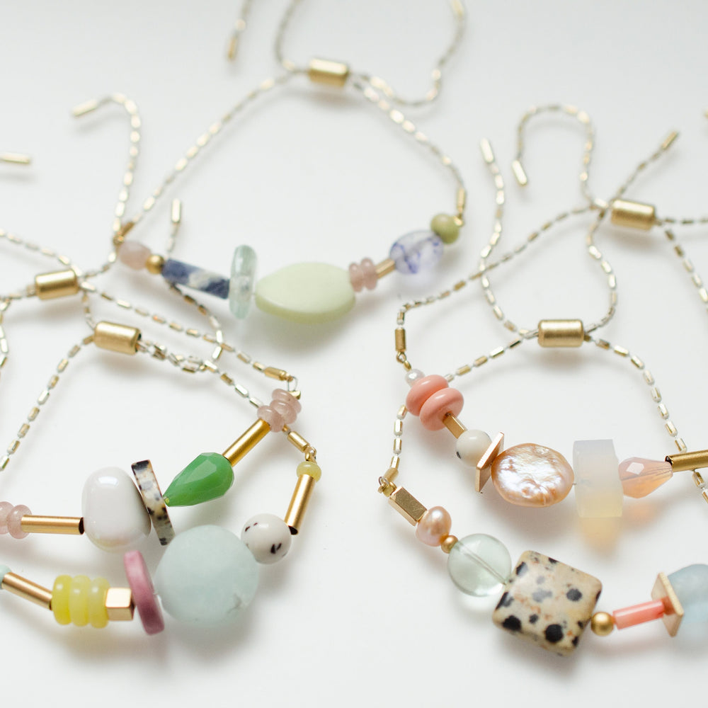 White Beaded Pull Tie Bracelets