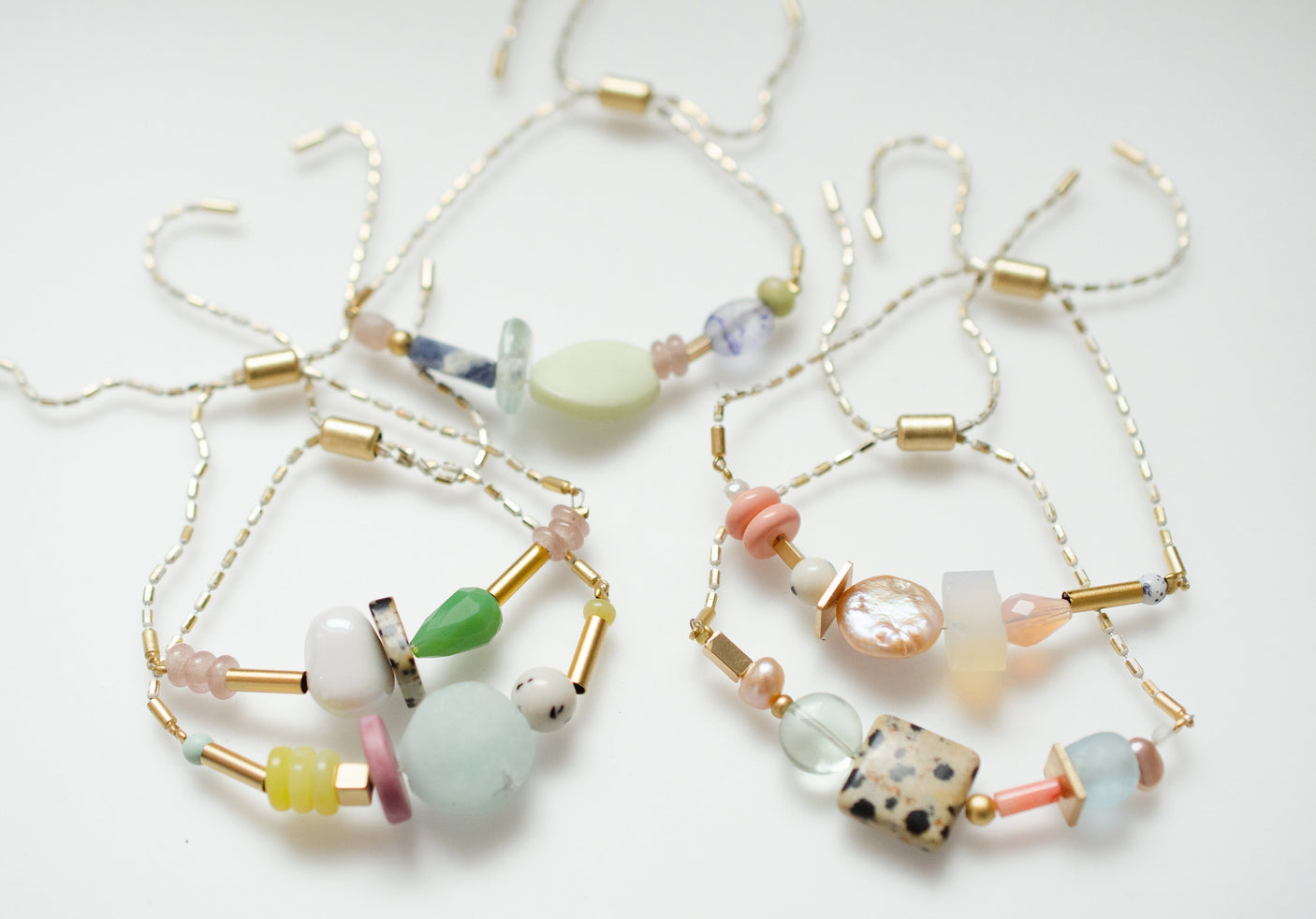 White Beaded Pull Tie Bracelets