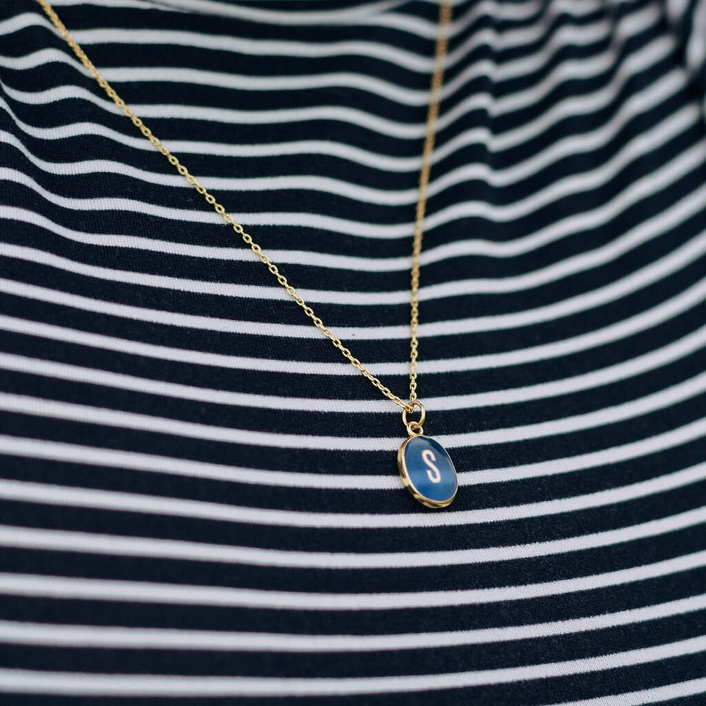 Oval Initial Gemstone Necklace