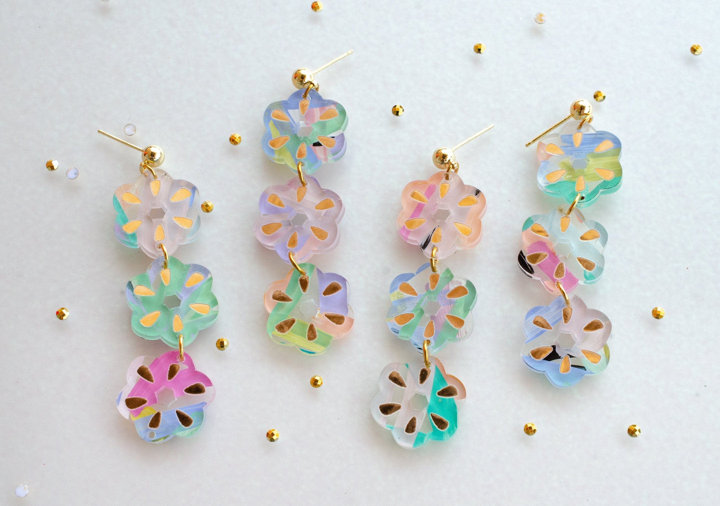 Pink flower earrings, acrylic earrings, flower jewelry, hand-painted e –  jillmakes