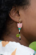 Flower beaded statement earrings, Mis-matched earrings, colorful dangle earrings, spring earrings, handmade earrings, acrylic earrings,