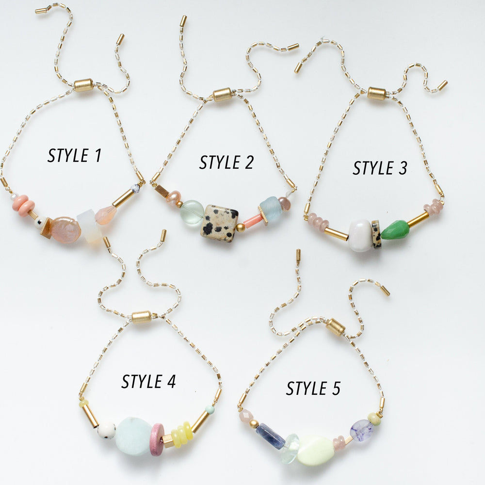 White Beaded Pull Tie Bracelets