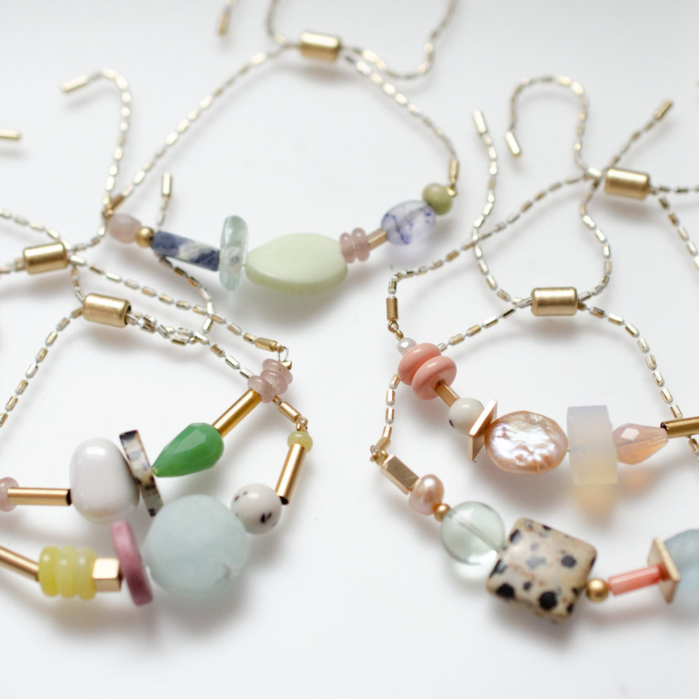 White Beaded Pull Tie Bracelets