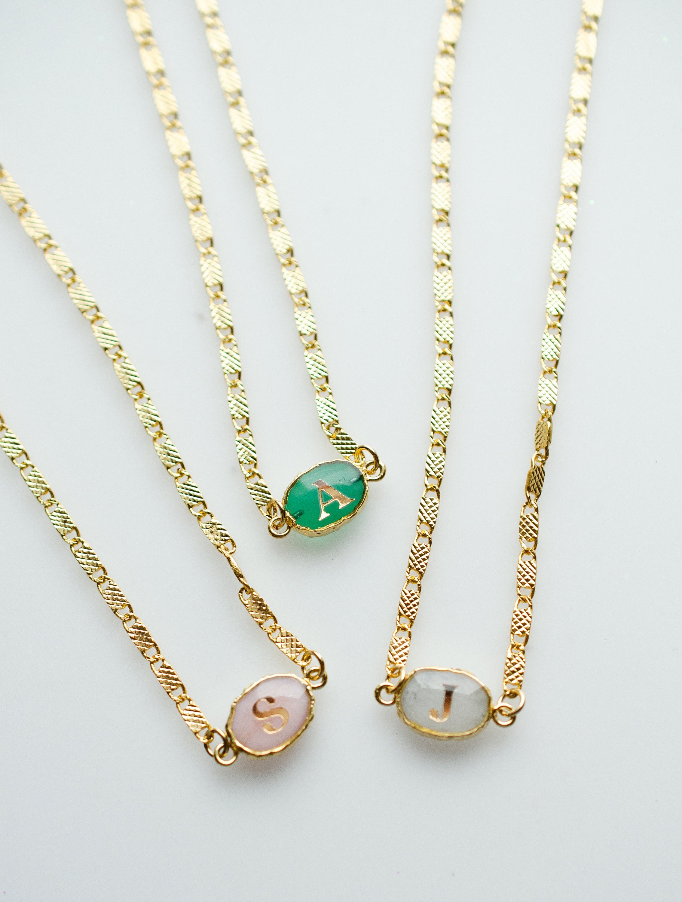 Monogram Necklace with Semi-Precious Stone