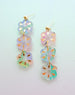pastel flower earrings, flower dangle earrings, spring jewelry, handpainted earrings, long dangle earrings, floral print , pink earrings