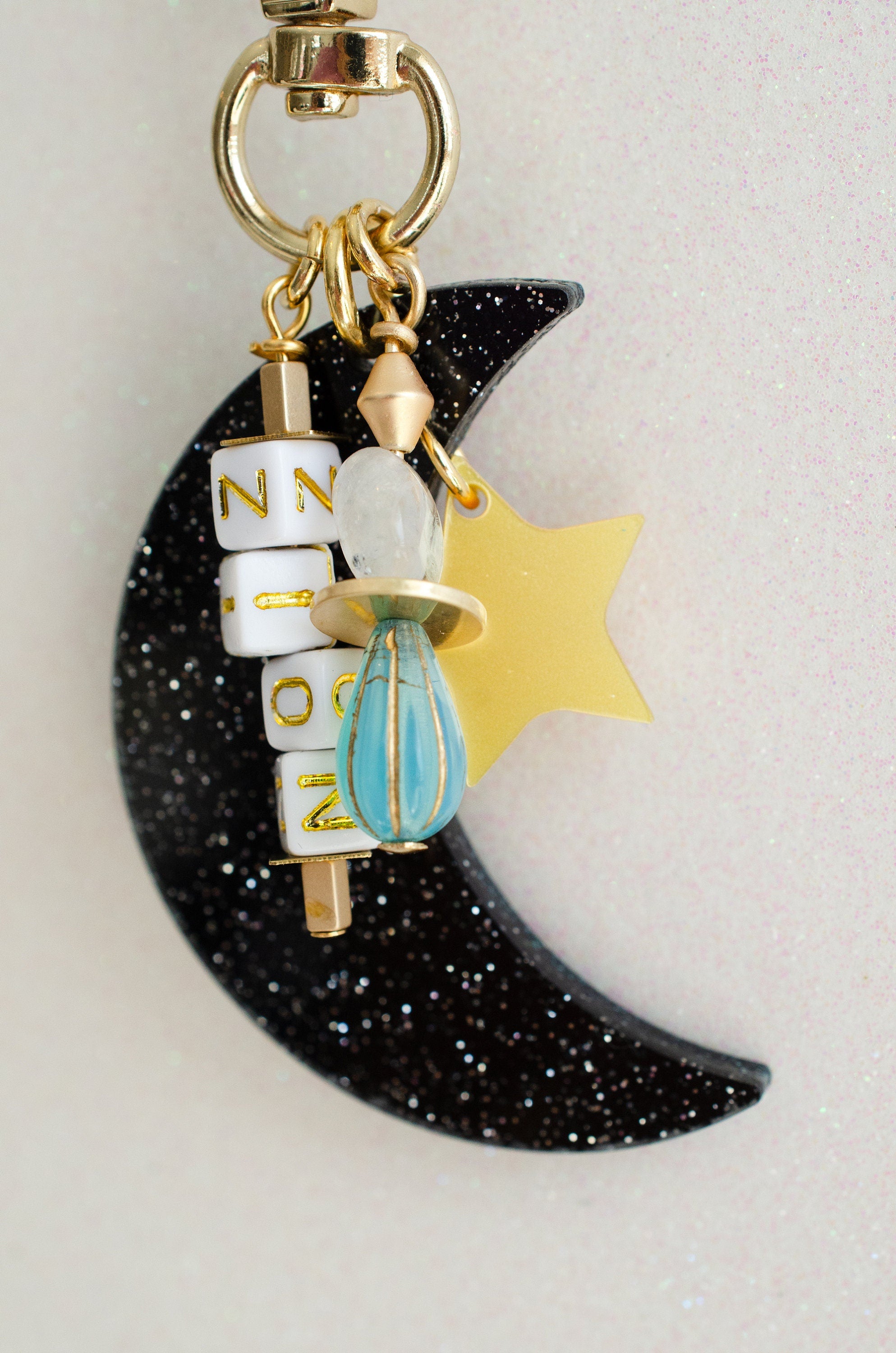 Moon Keychain,, Mosaic Colorful Keychains, Unique Gift