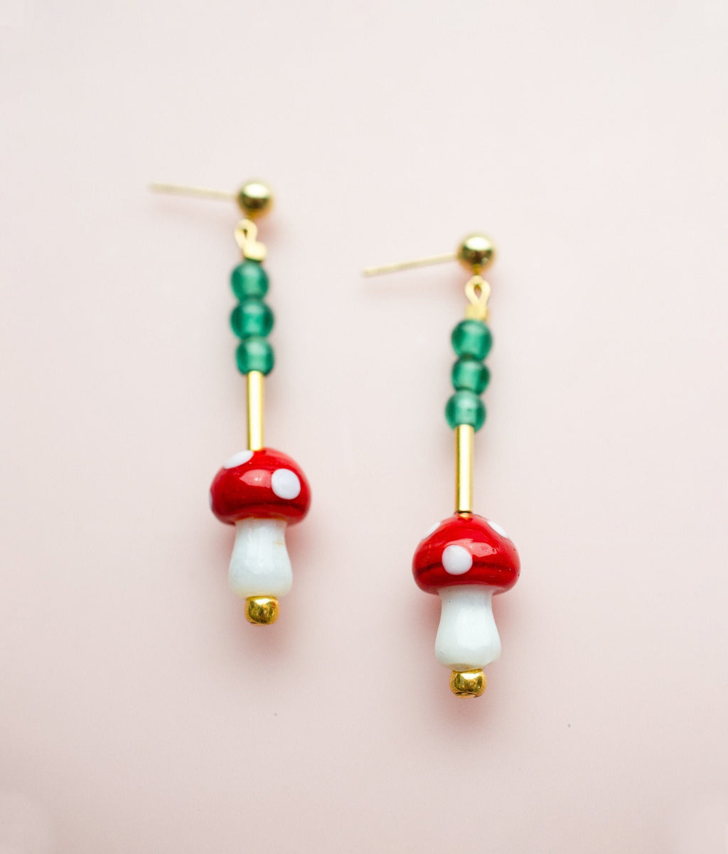 mushroom dangle earrings, 90's earrings, fairy jewelry, y2k earrings, red mushroom jewelry, shroom jewelry, trendy earrings, 2000 earrings