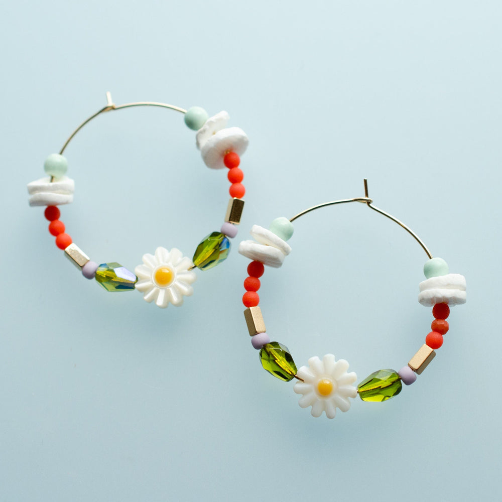 Daisy Beaded Hoops