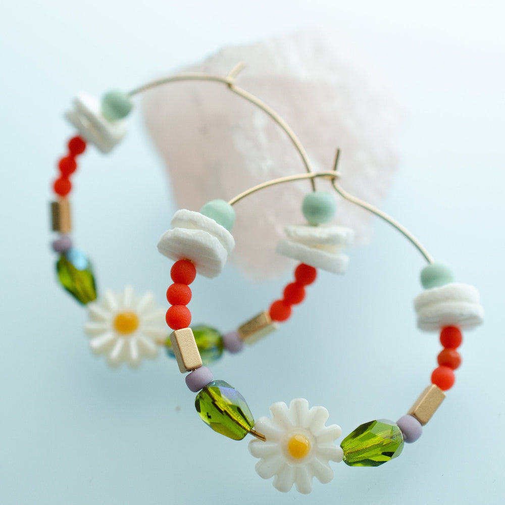 Daisy Beaded Hoops
