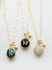 Initial Gemstone Charm Necklace, Celestial necklace, Anniversary necklace, mom necklace, bridesmaid gift, birthstone necklace, gift for her