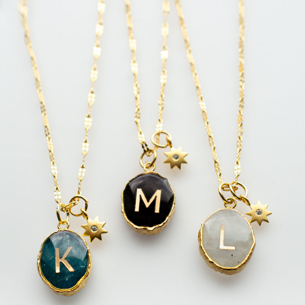 Initial Gemstone Charm Necklace