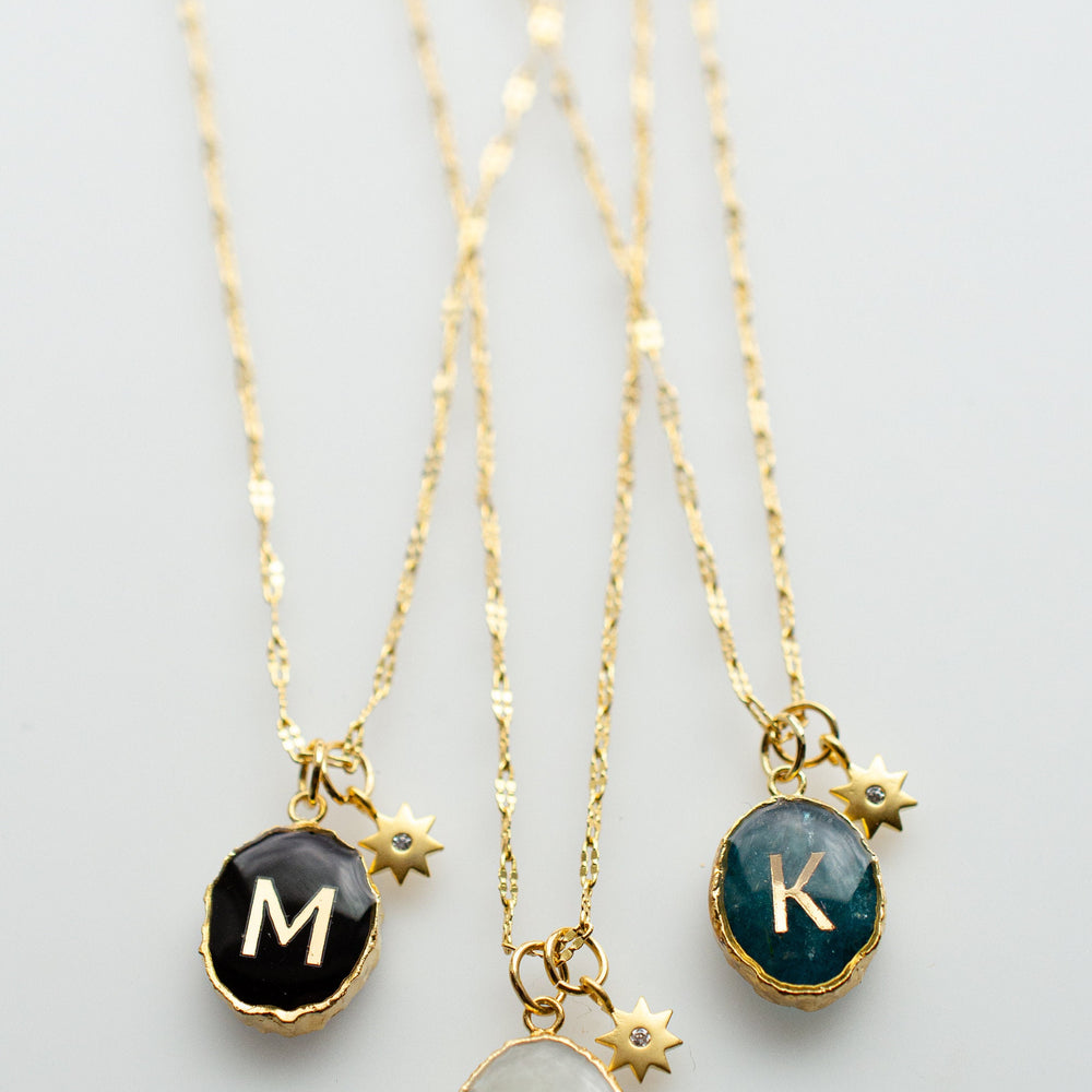 Initial Gemstone Charm Necklace