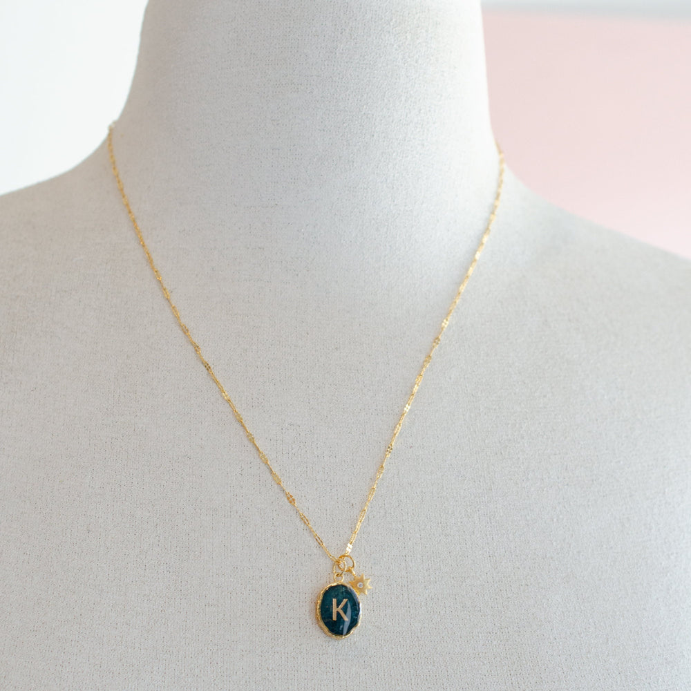 Initial Gemstone Charm Necklace