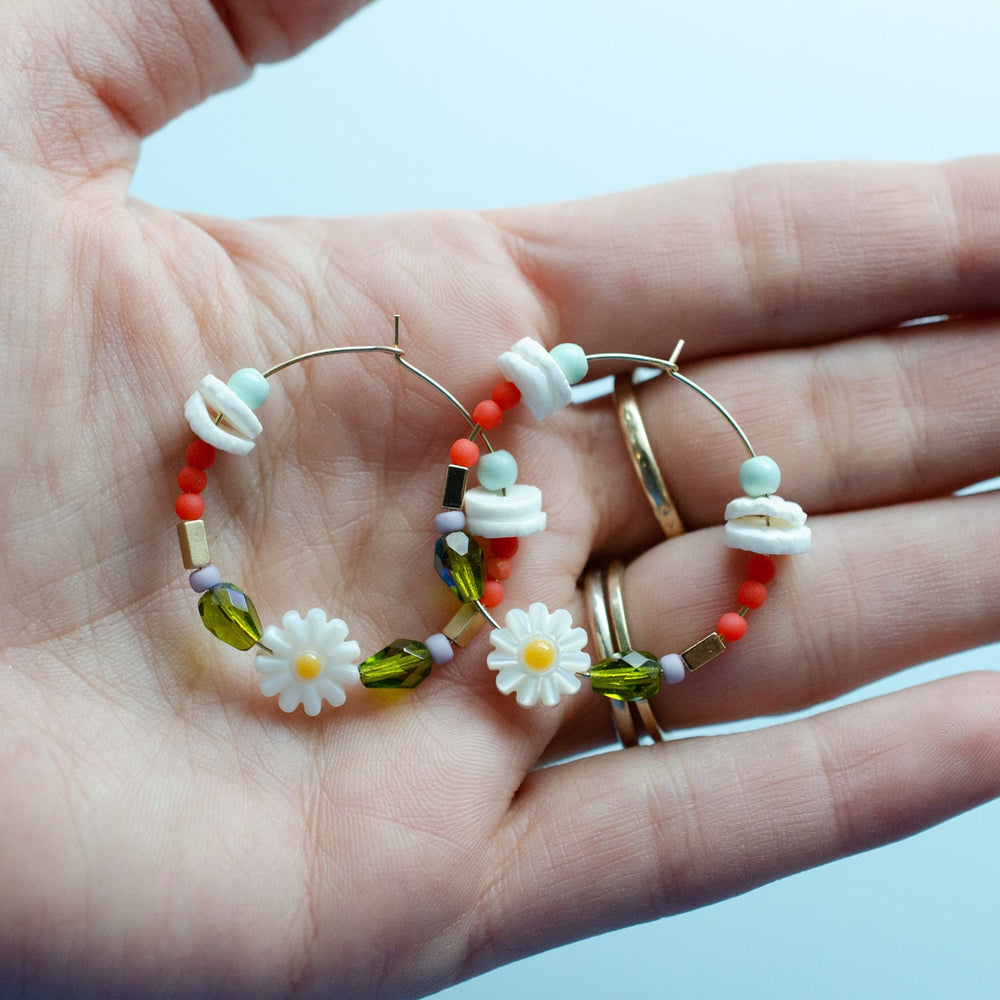Daisy Beaded Hoops
