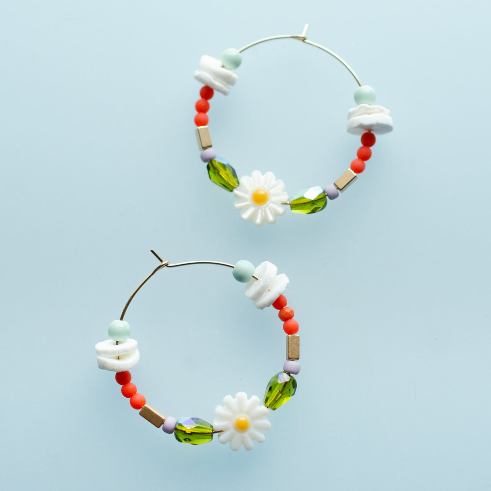 Daisy Beaded Hoops