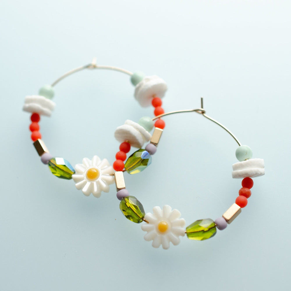 Daisy Beaded Hoops