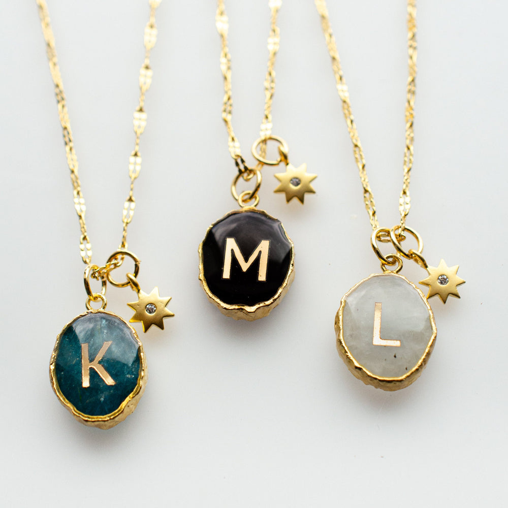 Initial Gemstone Charm Necklace