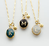 Initial Gemstone Charm Necklace