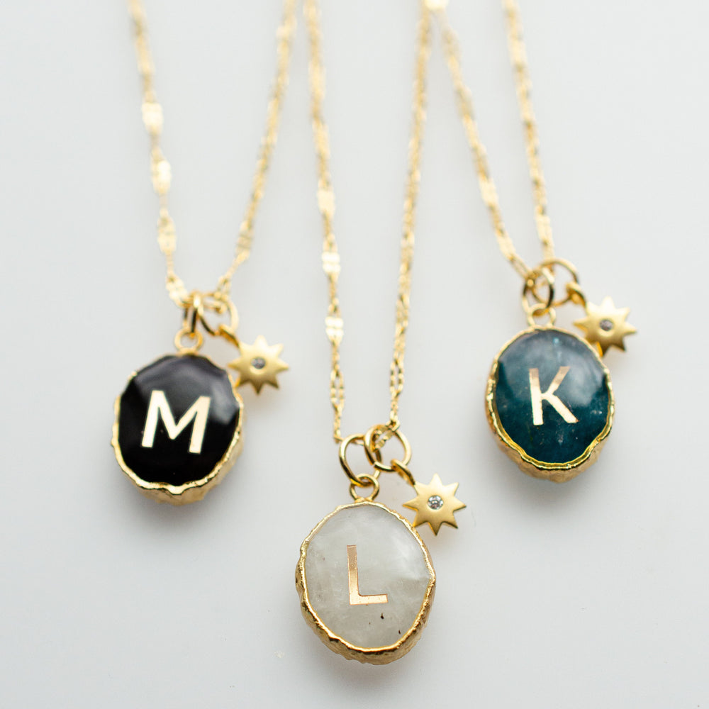 Initial Gemstone Charm Necklace