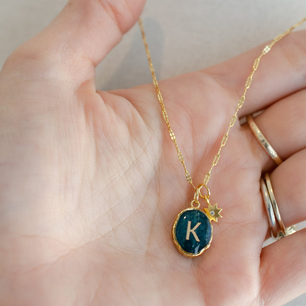 Initial Gemstone Charm Necklace