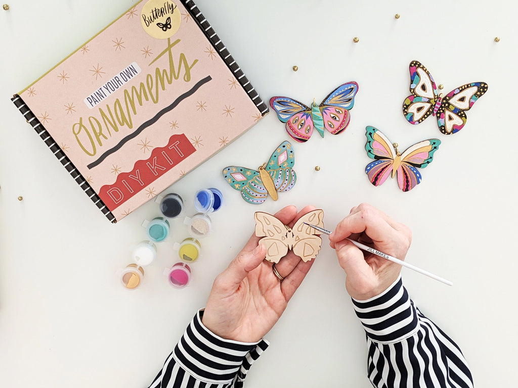 Butterfly ornament kit, painting kit for kids, painting kit for adults, wooden painting craft, craft kit, diy christmas ornament, kids craft