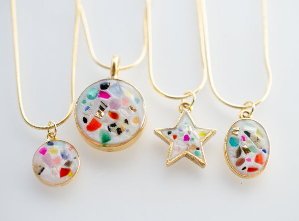 Terrazzo stone necklace, stain glass pendant, mosaic necklace, colorful pendant, stone pendant, Multiple necklace, crushed stone pendant