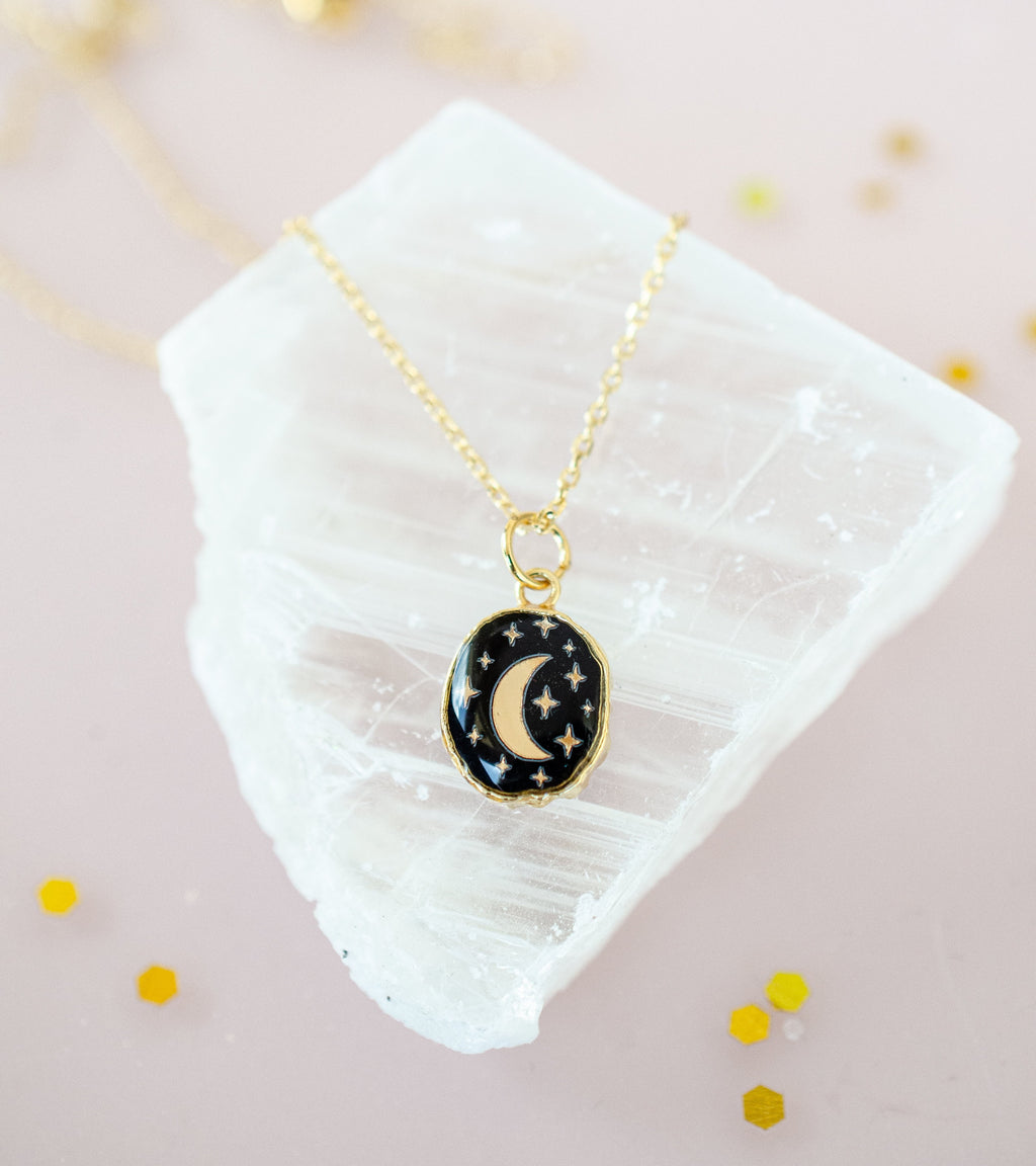 Onyx Moon Necklace, Astrology Necklace, Black Moon Necklace, Constellation Necklace, Crescent Moon Necklace, Celestial Moon Necklace, Moon