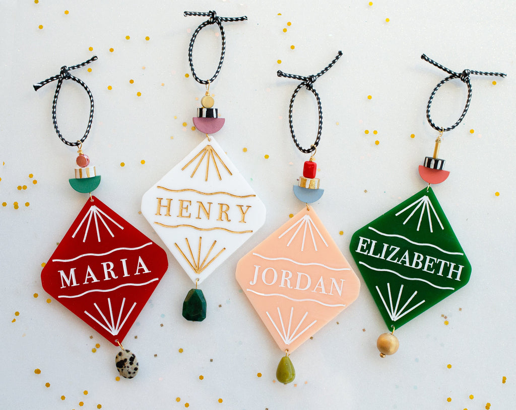 Personalized Christmas  Ornament, Name Ornament, Colorful holiday decor, stocking stuffer, Beaded Ornament, Acrylic Ornament