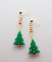 Acrylic Christmas tree earrings, Holiday statement earrings, Green tree earrings, festive statement earrings, beaded dangle earrings,