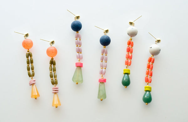 Beaded chandelier earrings, colorful dangle statement earrings, natural stone earrings, colorful jewelry, drop earrings,