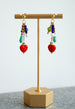Heart Charm Earrings, Valentines day earrings, heart jewelry, Valentines day jewelry, statement earrings, red heart beaded, dangle earrings,