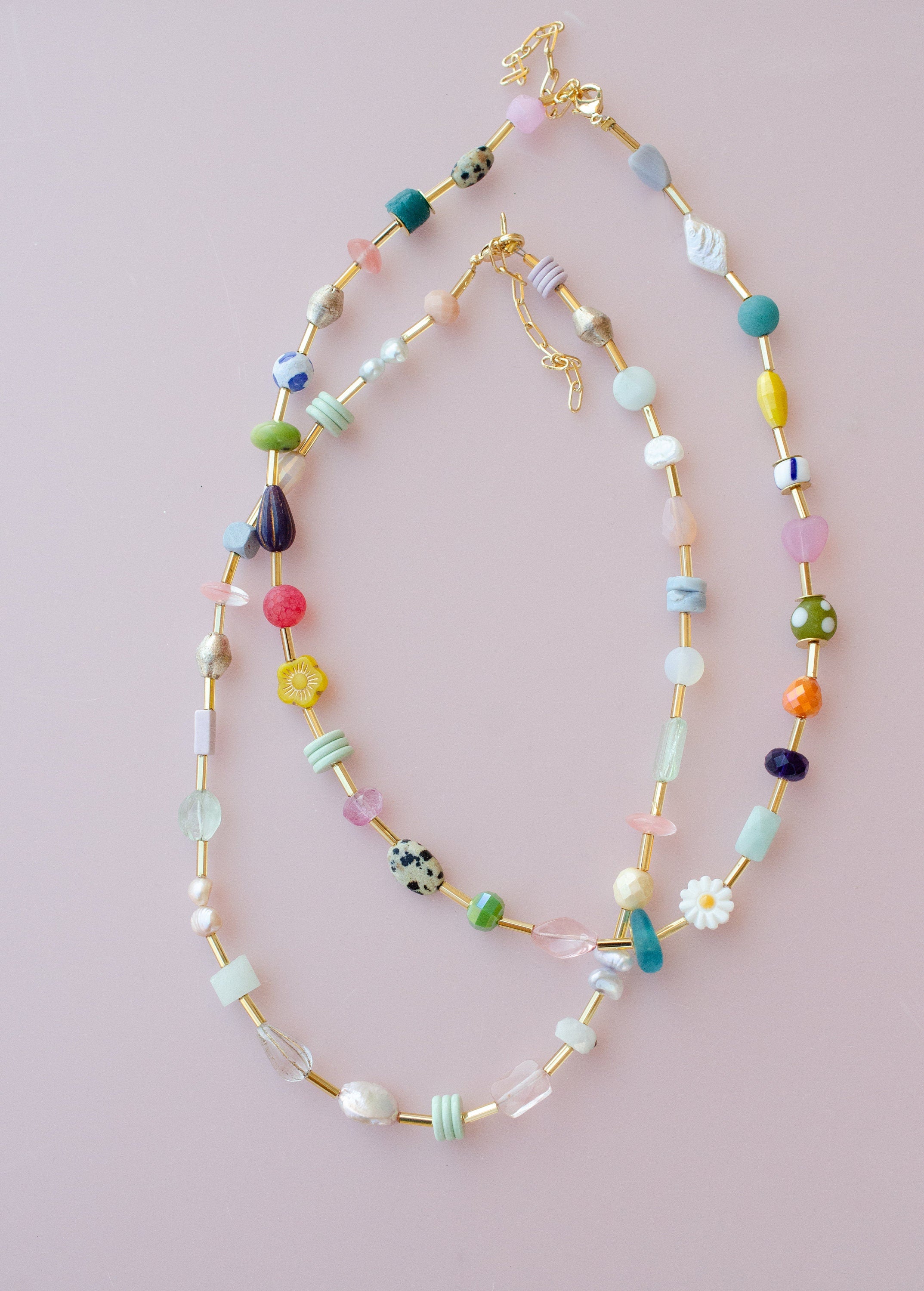 Colorful Beaded necklace, Crystal necklace, spring jewelry, gold beade –  jillmakes
