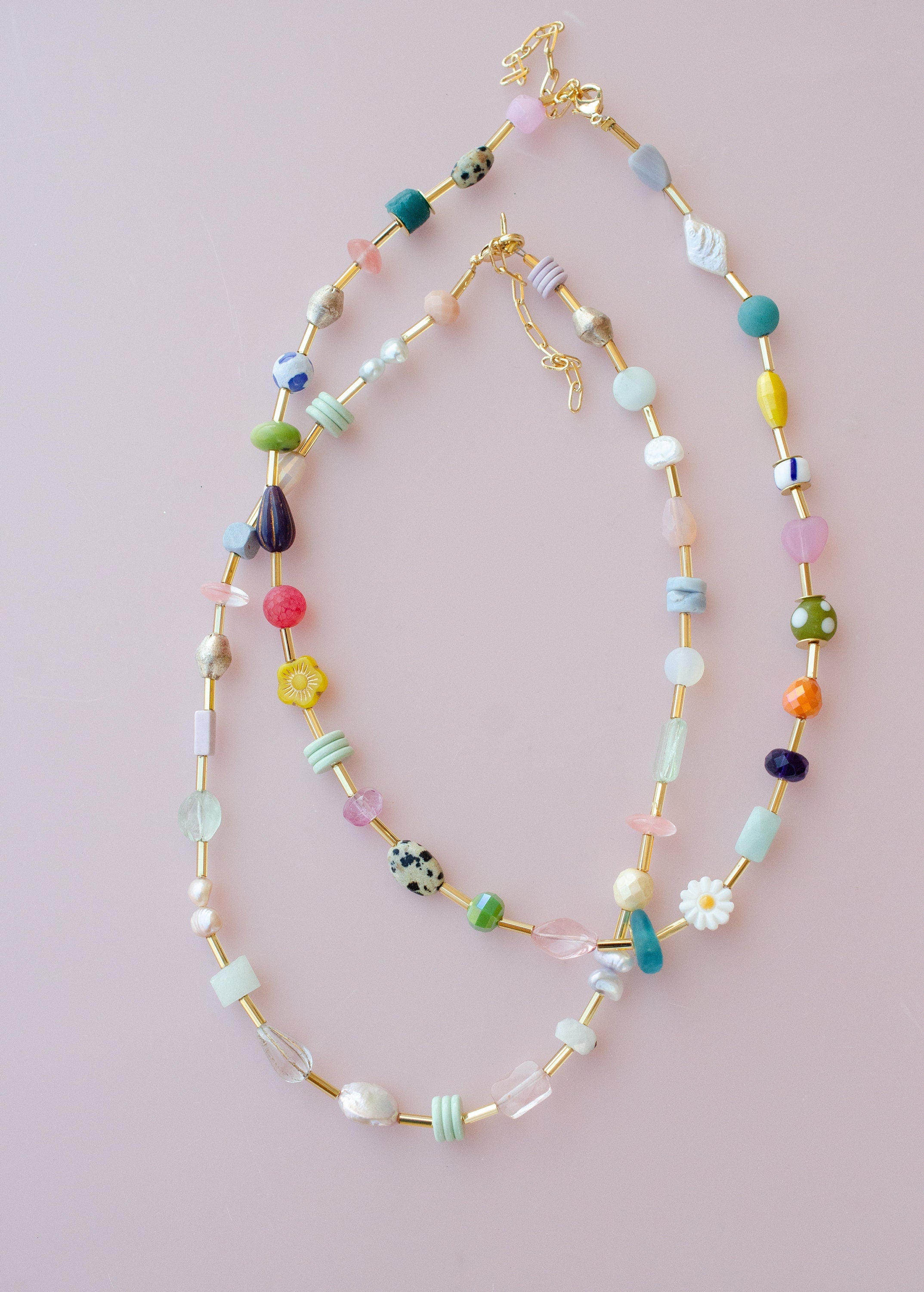 Colorful Beaded necklace, Crystal necklace, spring jewelry, gold beade – jillmakes