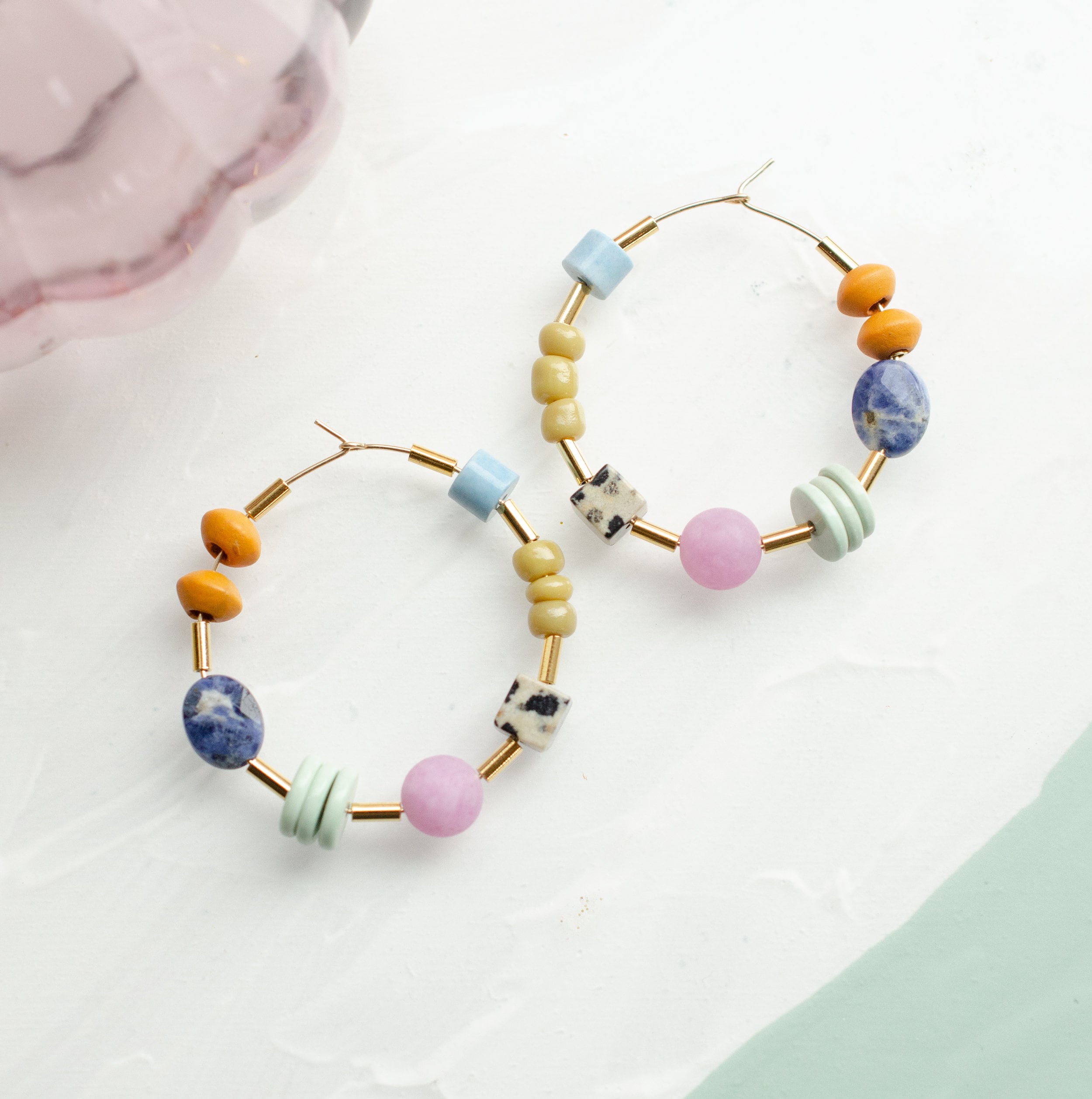 Colorful Beaded hoops, gold filled earrings, natural stone earrings, s –  jillmakes