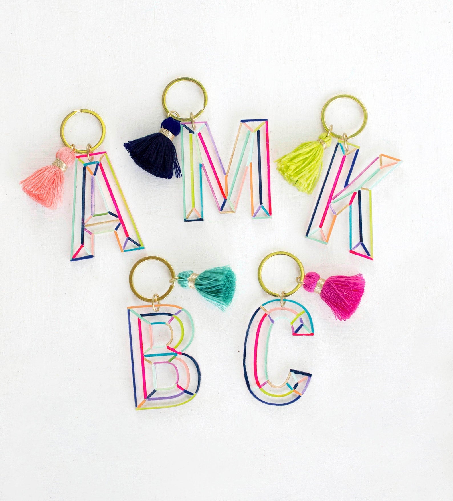 Initial keychain with tassel, Personalized Rainbow letter keychain, al –  jillmakes