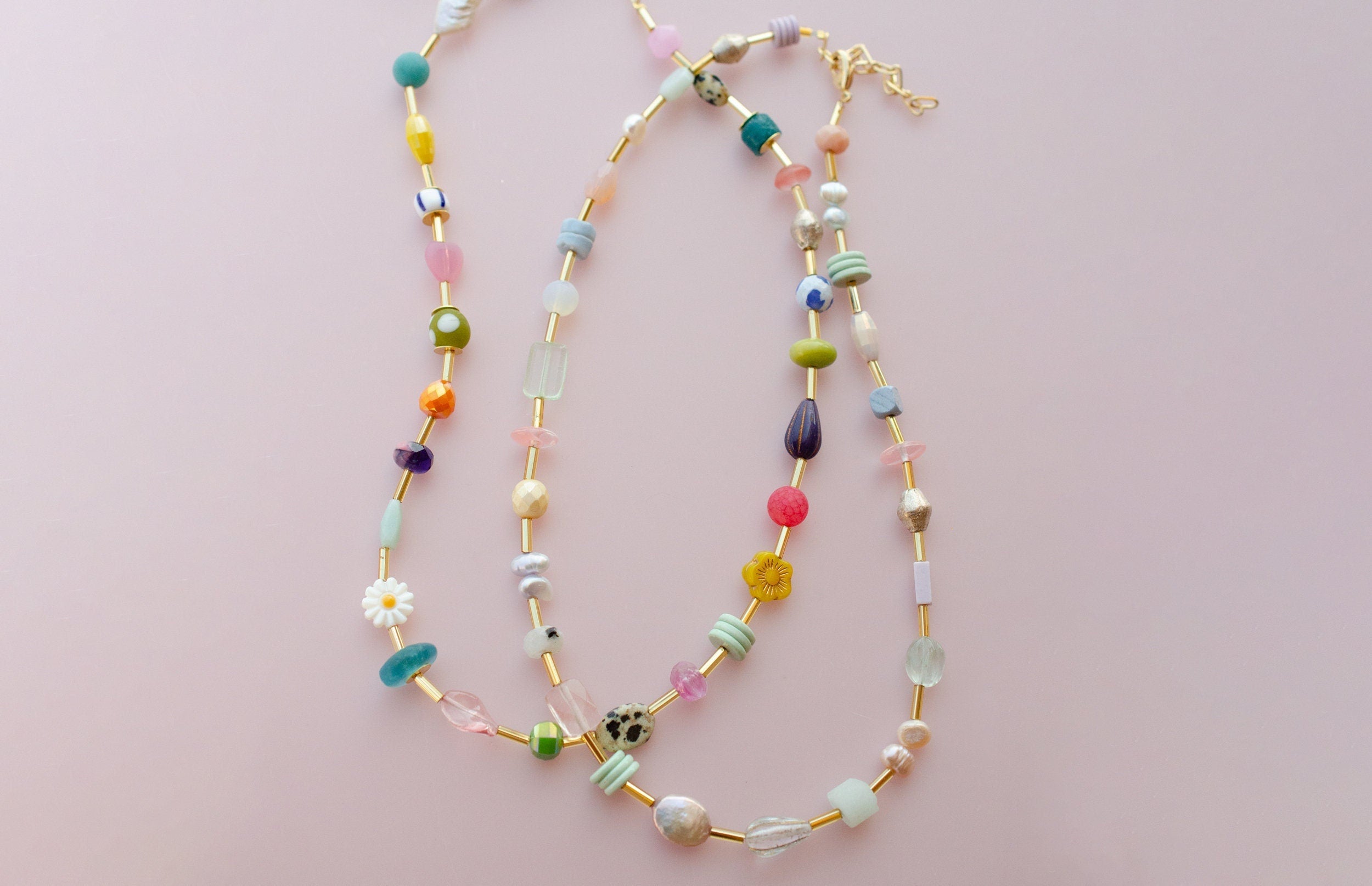 Colorful Beaded necklace, Crystal necklace, spring jewelry, gold beade –  jillmakes