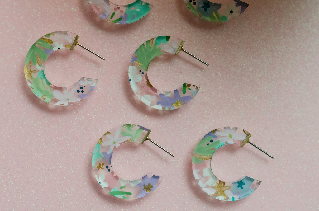 Hand Painted Hoops, colorful hoop earrings statement earrings, gifts for her, statement jewelry, flower earrings