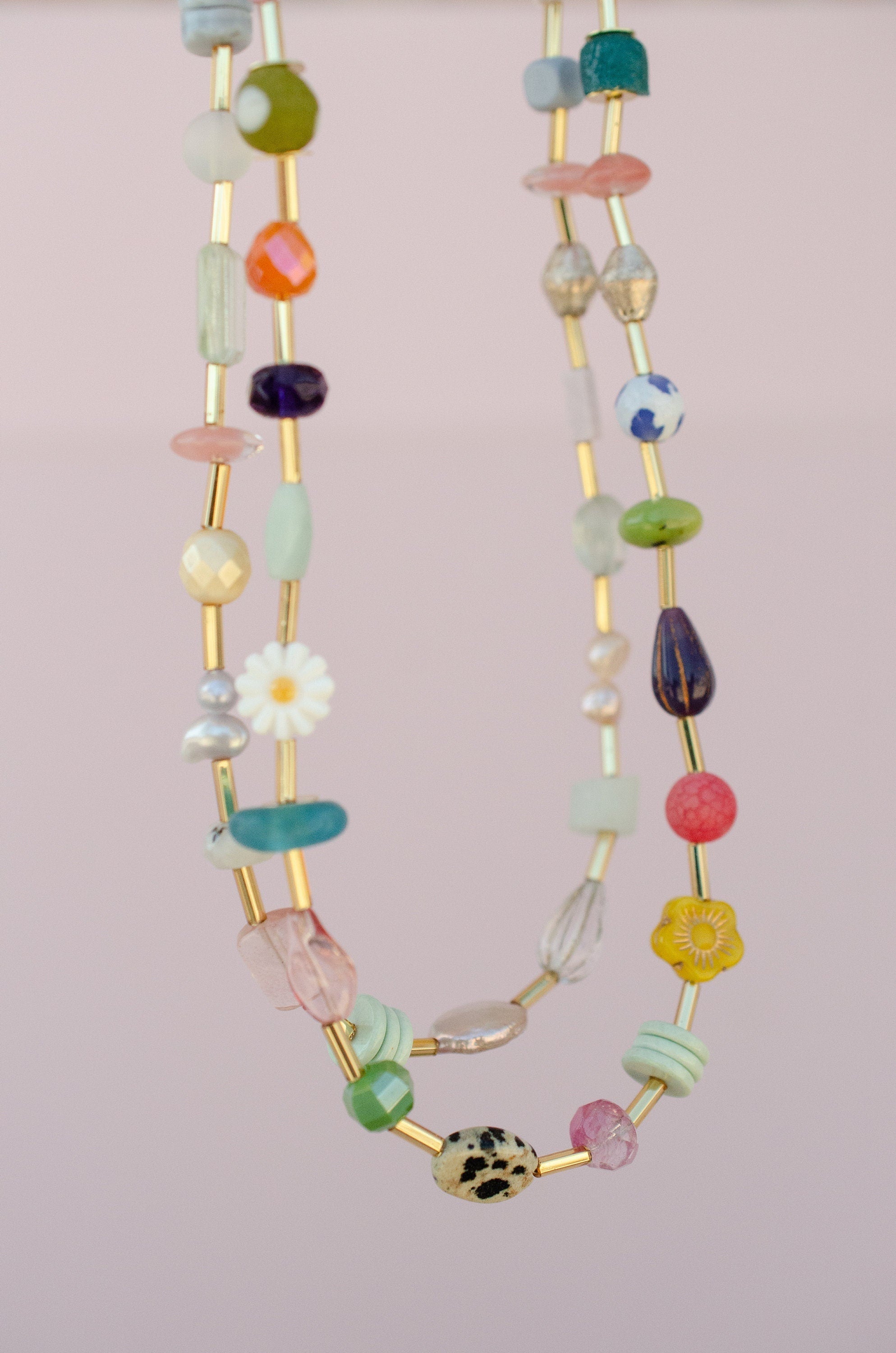 Colorful Beaded necklace, Crystal necklace, spring jewelry, gold beade –  jillmakes