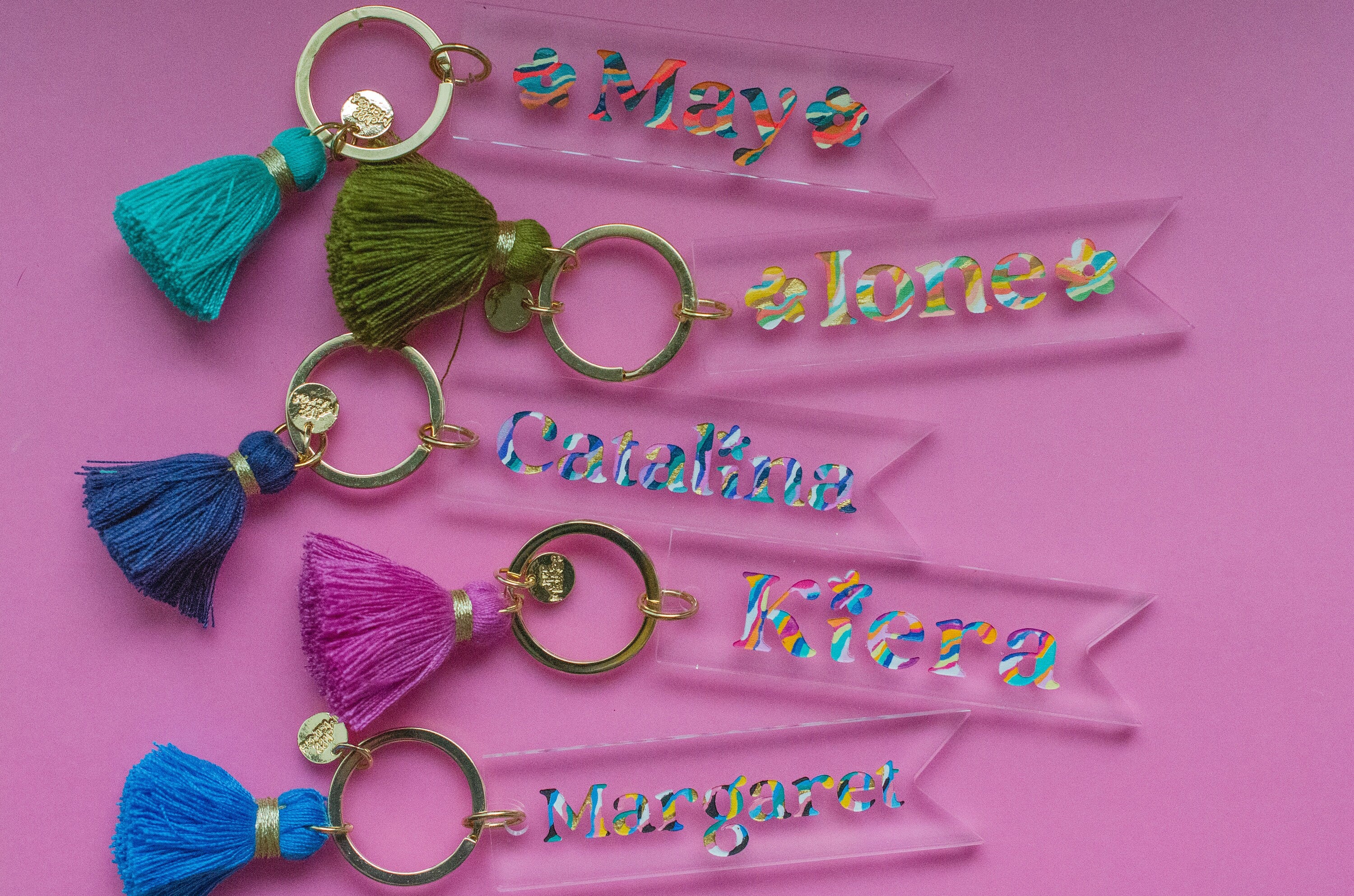 Personalized Name keychain, Custom Name Tag, Colorful tassel keychain, –  jillmakes