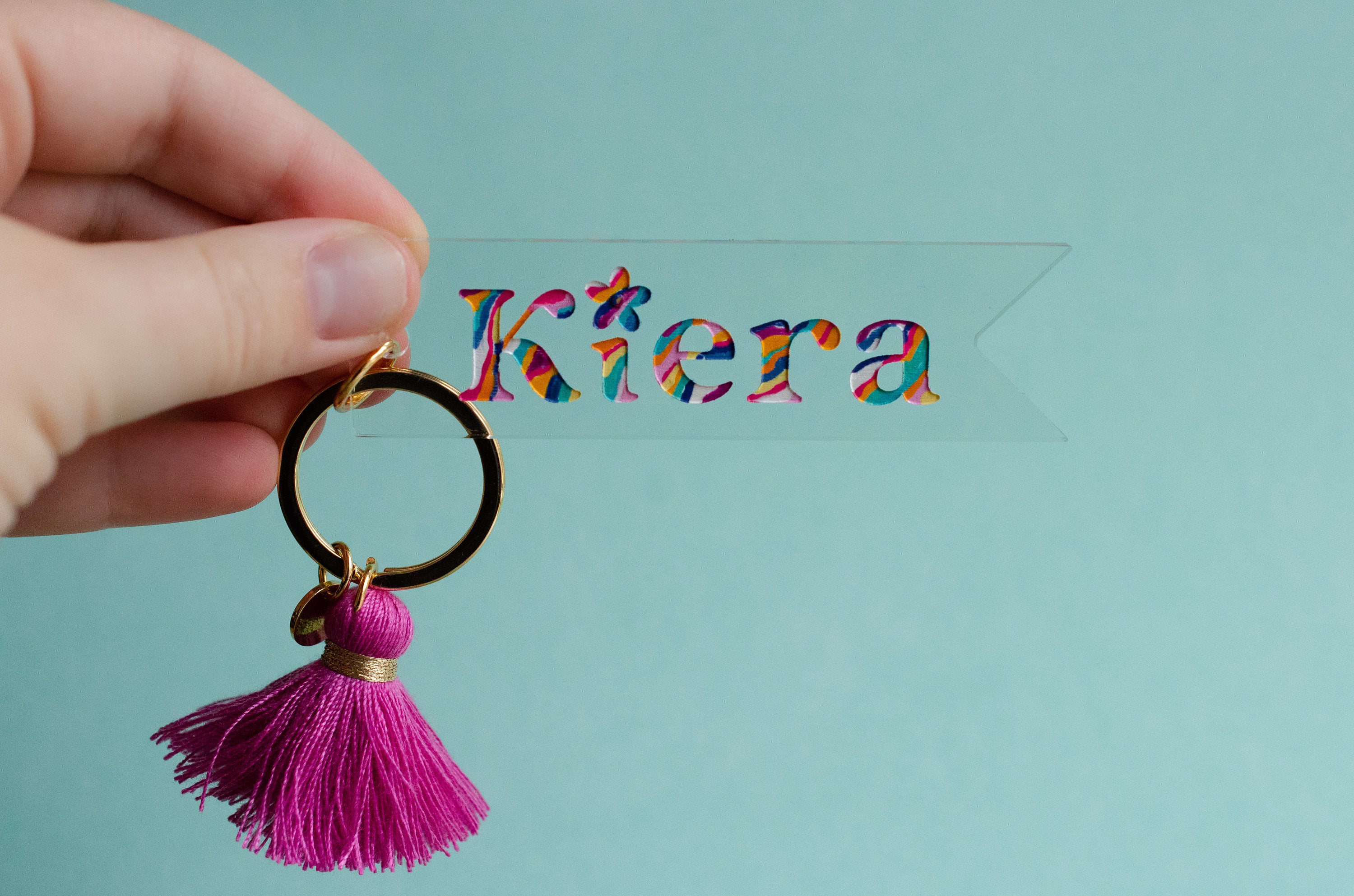 Personalized Name keychain, Custom Tassel Clear keychain, bridesmaid g –  jillmakes