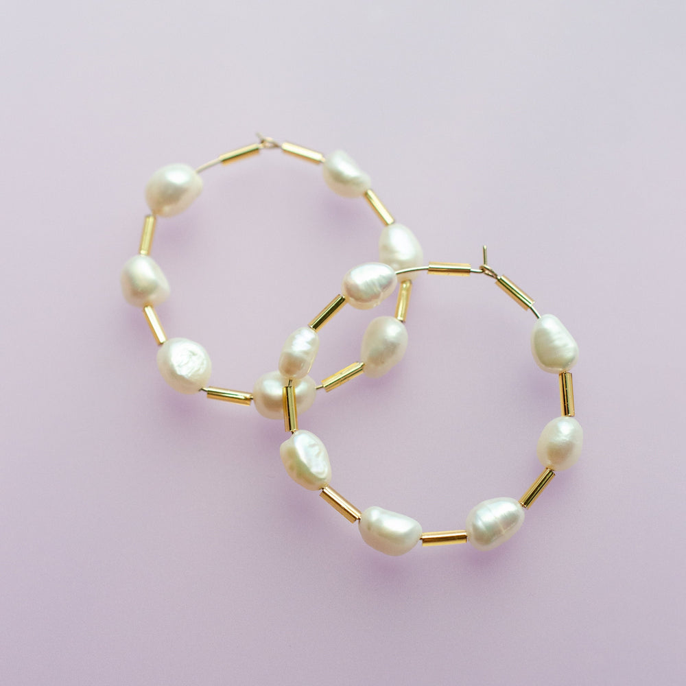Pearl Beaded Hoops