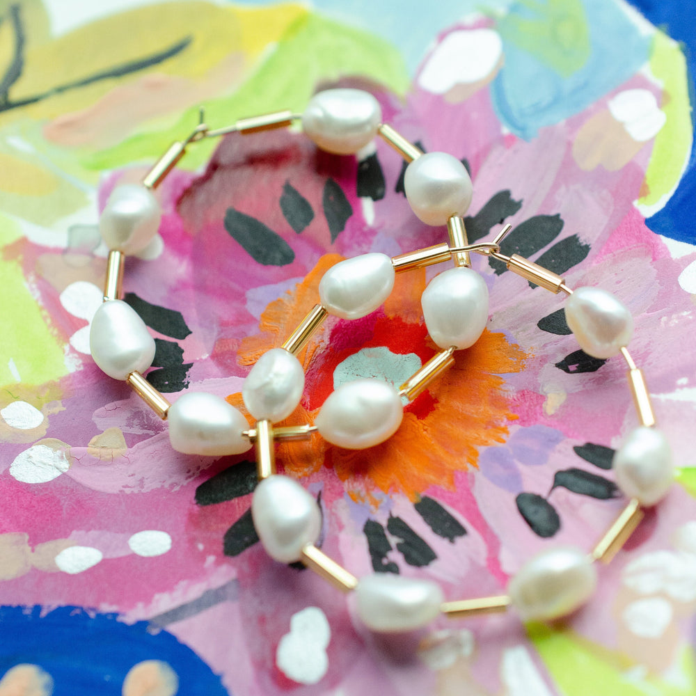 Pearl Beaded Hoops
