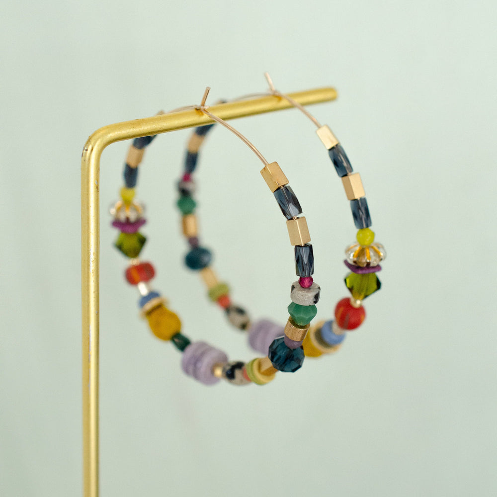 Jewel Tone Beaded Hoops