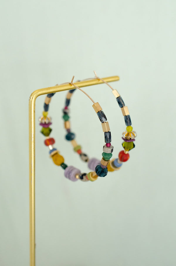 Gold filled beaded hoops, Fall earrings, Winter hoop earrings, Seed Beaded Earrings, Jewel toned hoops earrings, Lightweight earrings,