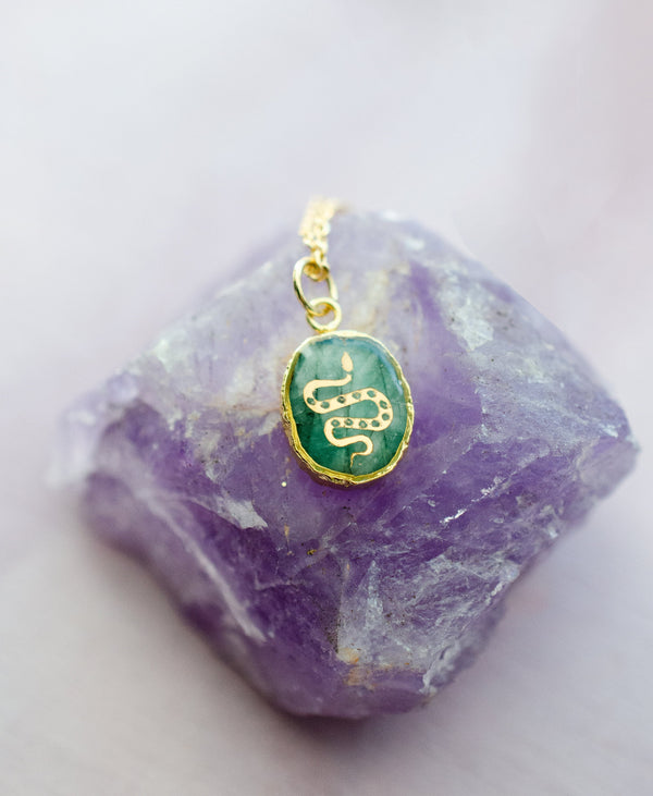 Emerald Snake Necklace, Serpent Pendant, Snake Charm Necklace, May birthstone necklace, Emerald Charm Pendant, Dainty Layering Necklace,